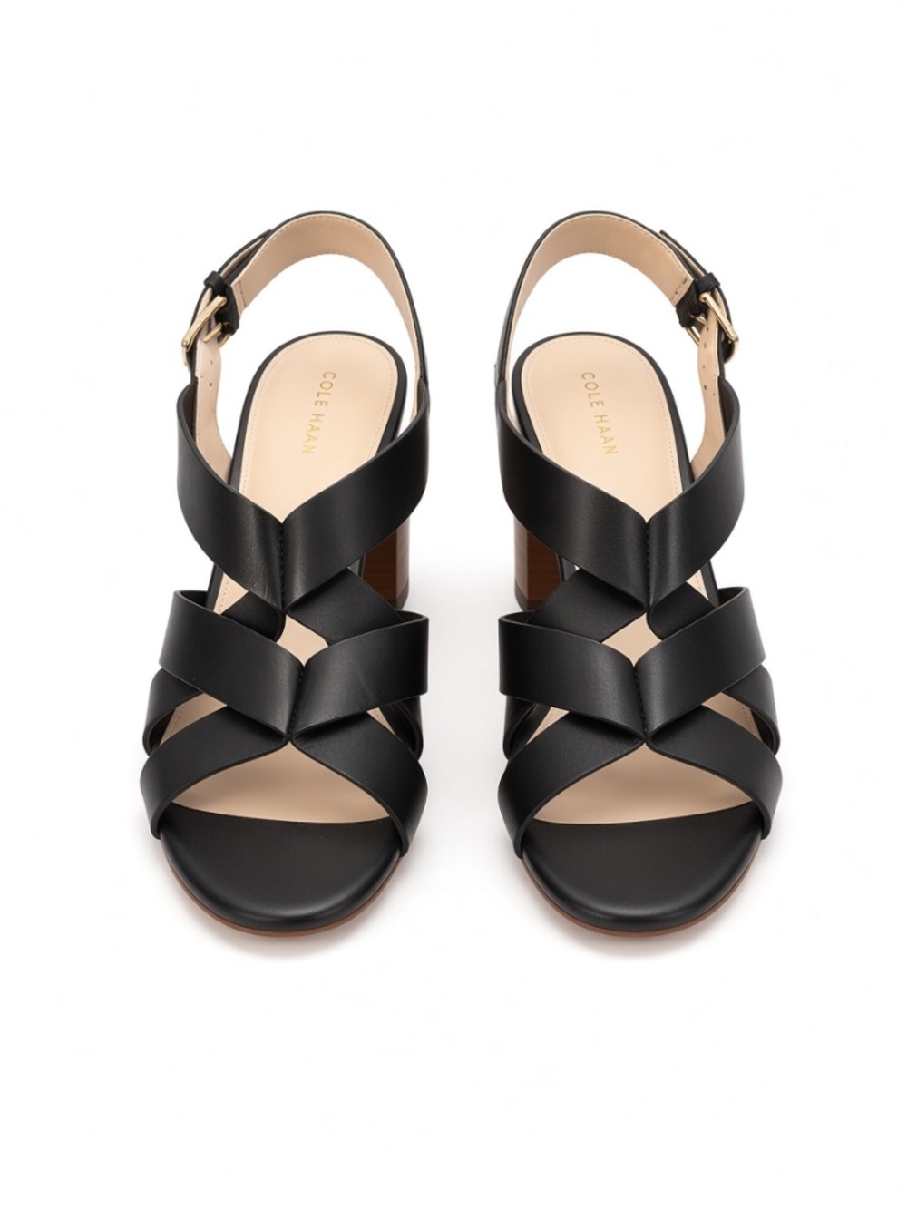 Cole Haan Jamie Black Leather Crisscross Block Heel Sandal